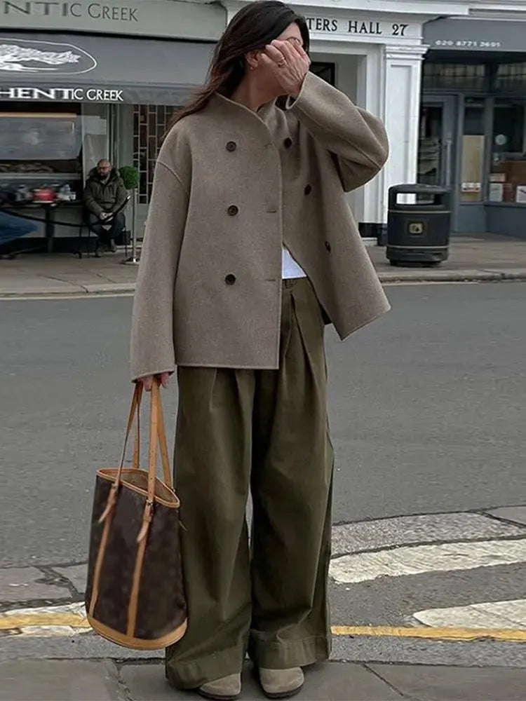Abrigo De Invierno Con Corte Suelto Y Botones Dobles Para Mujer | Ideal Para Invierno