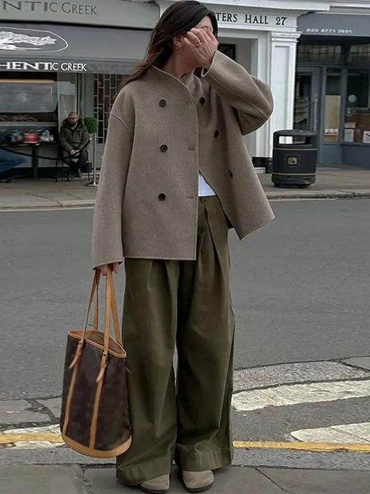 Abrigo De Invierno Con Corte Suelto Y Botones Dobles Para Mujer | Ideal Para Invierno