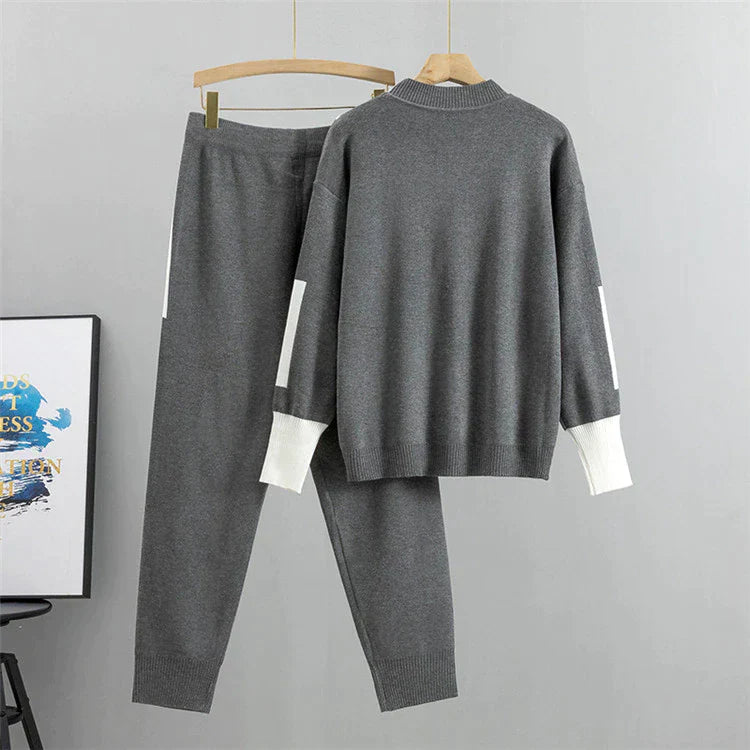Conjunto de Jersey con Motivo Patchwork y Pantalón para Mujer | Ideal para Otoño