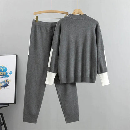 Conjunto de Jersey con Motivo Patchwork y Pantalón para Mujer | Ideal para Otoño