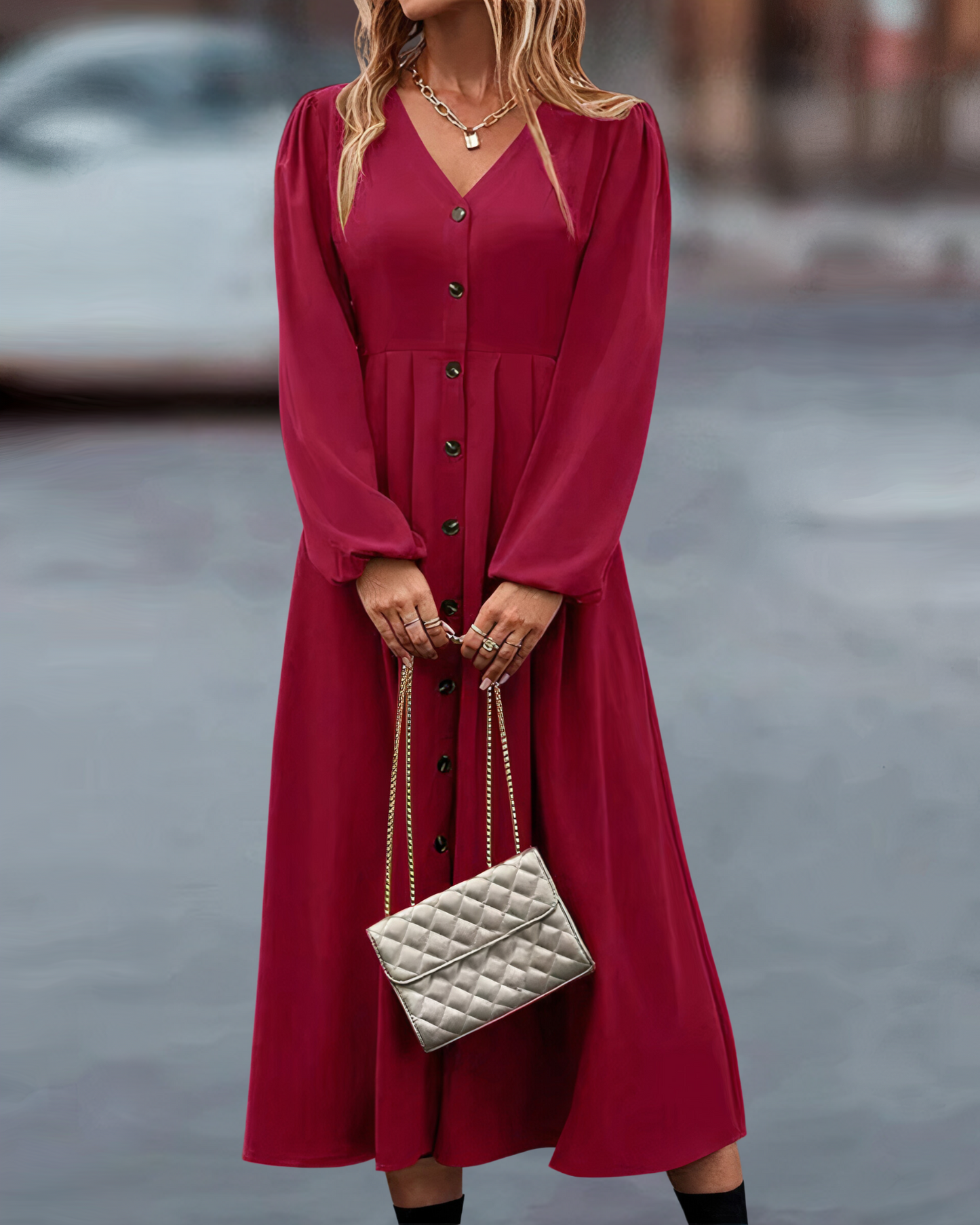 Vestido con Mangas Largas y Cierre de Botones para Mujer | Ideal para Uso Diario u Ocasiones