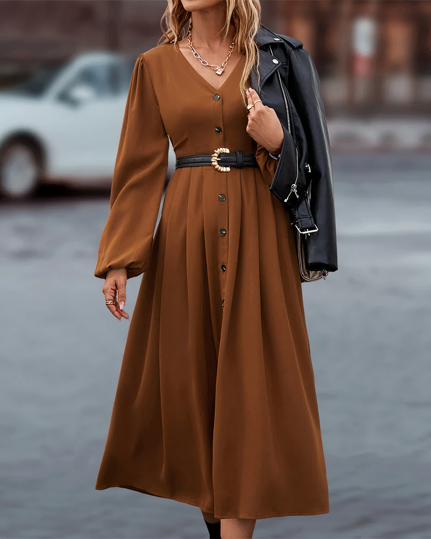 Vestido con Mangas Largas y Cierre de Botones para Mujer | Ideal para Uso Diario u Ocasiones
