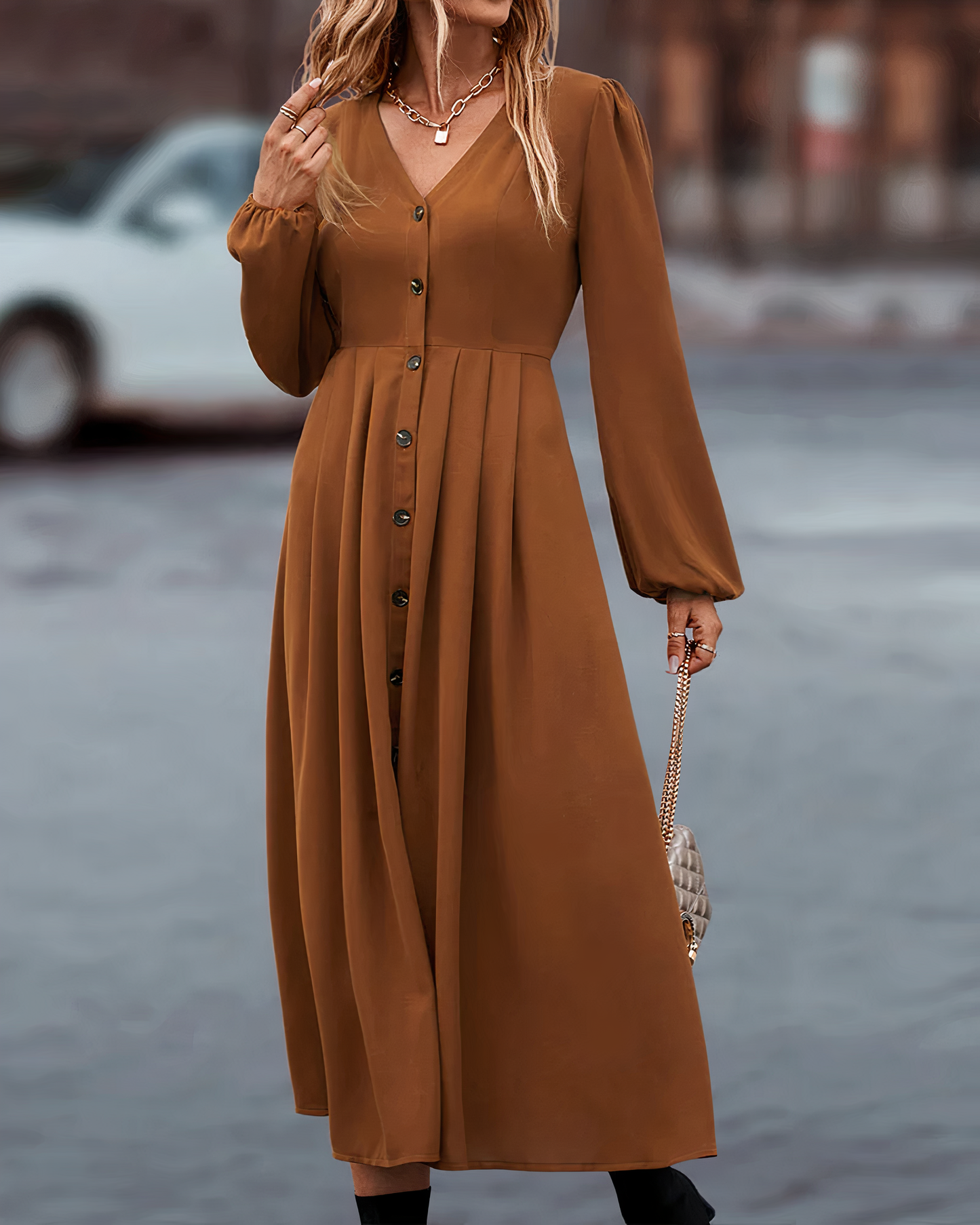Vestido con Mangas Largas y Cierre de Botones para Mujer | Ideal para Uso Diario u Ocasiones