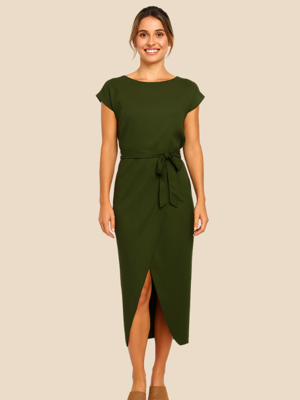 Vestido Midi Cruzado Con Cinturón Para Mujer | Ideal Para Uso Diario Y Diferentes Ocasiones