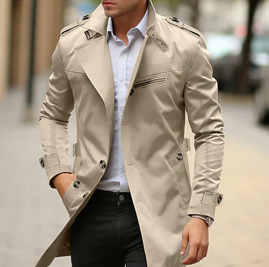 Trench Coat con Cierre de Botones y Cinturón Ajustable para Hombre | Ideal para Uso en Temporadas de Transición
