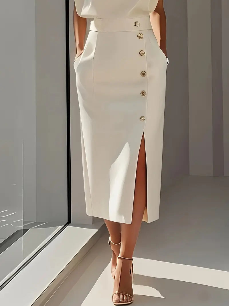Vestido Midi Con Abertura Lateral Y Botones Decorativos Para Mujer | Ideal Para Uso Diario Y Diferentes Ocasiones