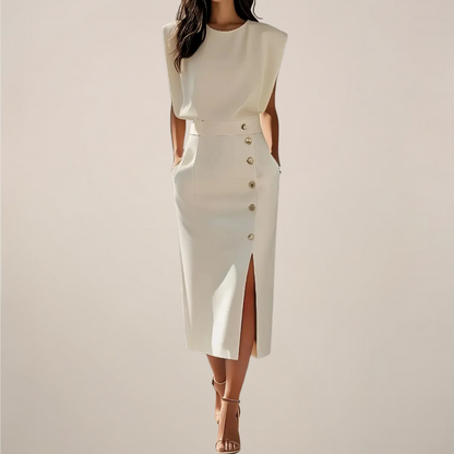 Vestido Midi Con Abertura Lateral Y Botones Decorativos Para Mujer | Ideal Para Uso Diario Y Diferentes Ocasiones