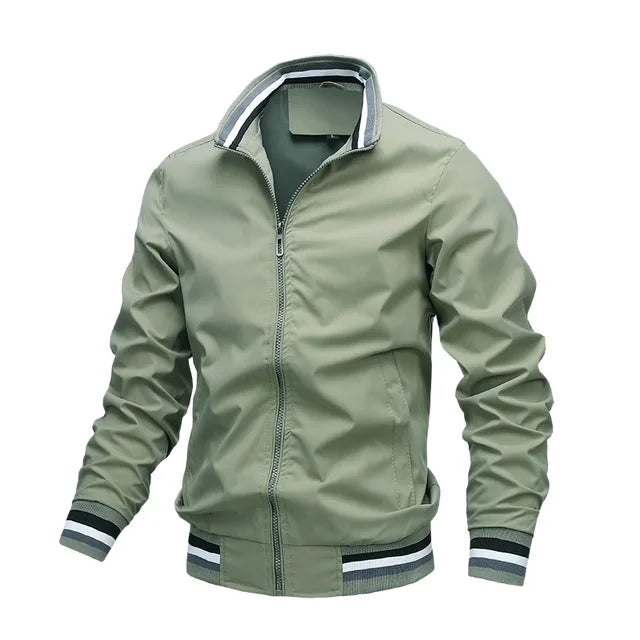 Chaqueta De Media Temporada Con Rayas Y Cierre Frontal Para Hombre | Ideal Para Uso Diario Y Superposición