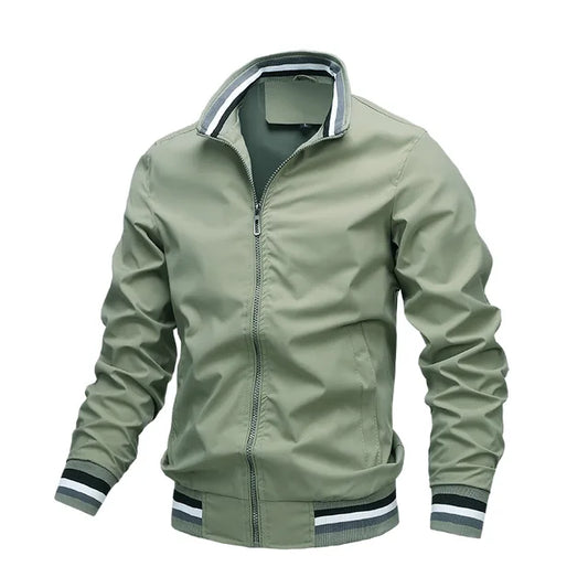 Chaqueta De Media Temporada Con Rayas Y Cierre Frontal Para Hombre | Ideal Para Uso Diario Y Superposición