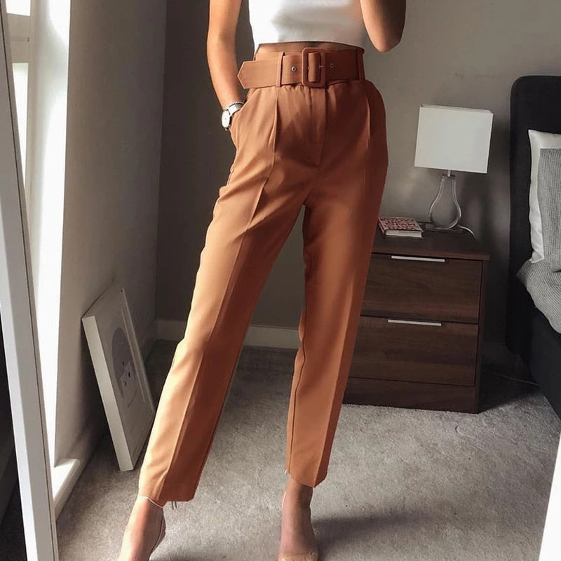 Pantalón de Talle Alto con Cinturón Ajustable y Bolsillos Funcionales para Mujer | Ideal para Uso Diario o Salidas Informales