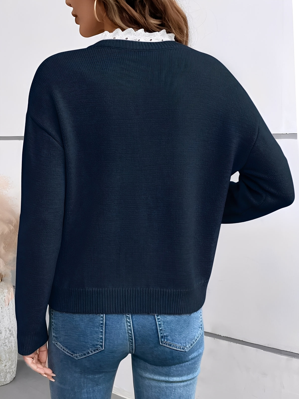 Blusa De Punto Con Escote En V Y Detalle De Superposición Para Mujer | Ideal Para Uso Diario Y Oficina