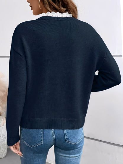 Blusa De Punto Con Escote En V Y Detalle De Superposición Para Mujer | Ideal Para Uso Diario Y Oficina