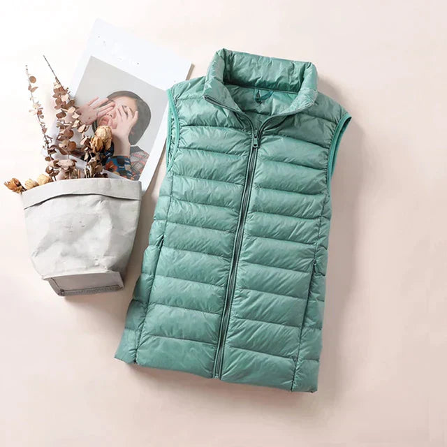 Chaleco Acolchado Con Cremallera Y Cuello Alto Para Mujer | Ideal Para Entretiempo