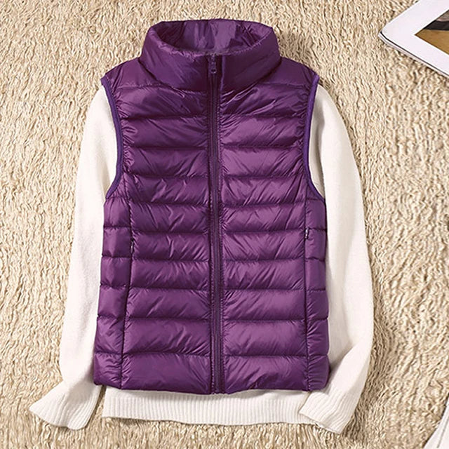 Chaleco Acolchado Con Cremallera Y Cuello Alto Para Mujer | Ideal Para Entretiempo