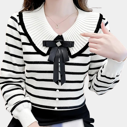 Jersey de Rayas con Nudo y Cierre de Botones para Mujer | Ideal para Uso Diario