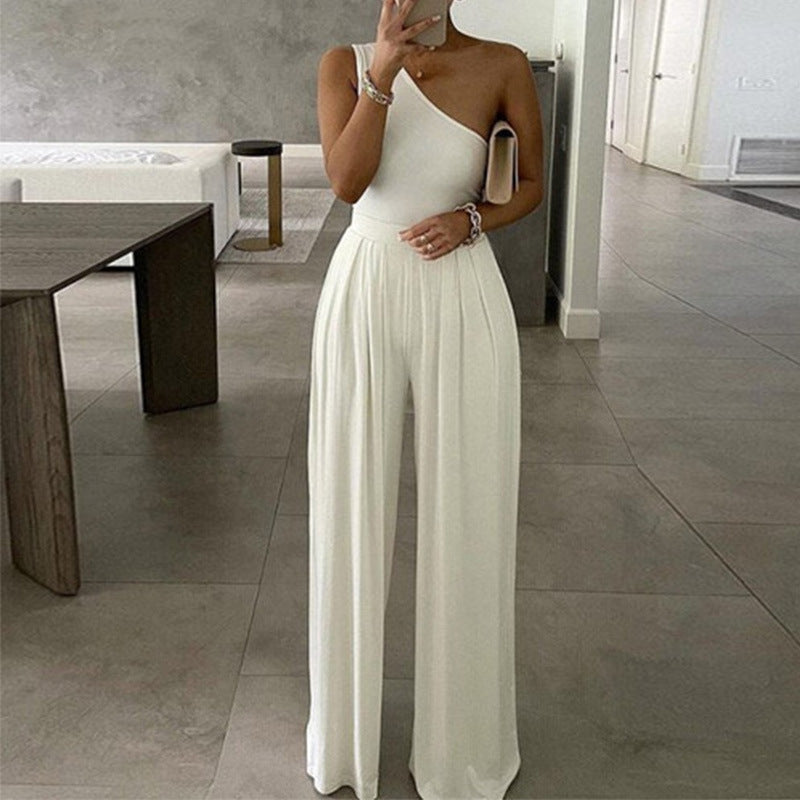 Mono Asimétrico De Un Hombro Con Piernas Anchas Para Mujer | Ideal Para Uso Diario Y Eventos