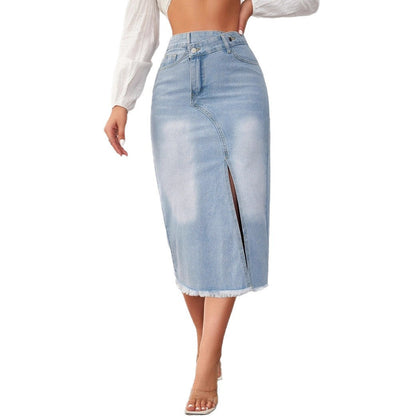 Falda Midi Ajustada con Fenda Alta y Bajo Desflecado para Mujer | Ideal para Uso Diario o Eventos Planificados