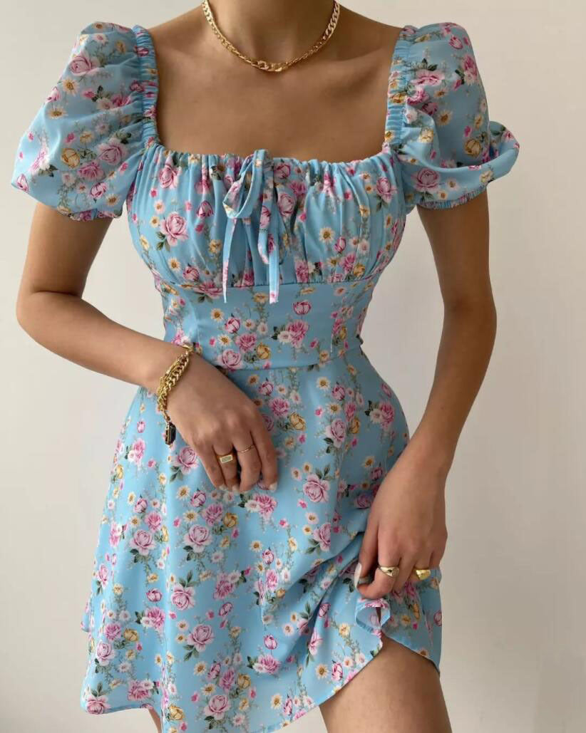 Vestido Mini Con Estampado Floral Y Laçado Frontal Para Mujer | Ideal Para Uso En Verano