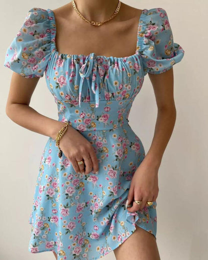 Vestido Mini Con Estampado Floral Y Laçado Frontal Para Mujer | Ideal Para Uso En Verano