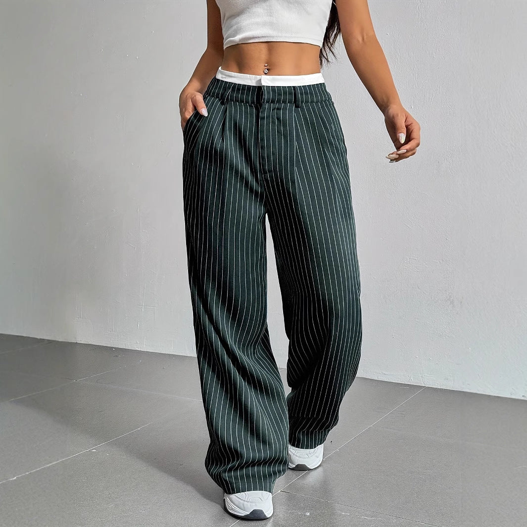 Pantalón De Pierna Ancha Con Rayas Verticales Y Cintura Elástica Para Mujer | Ideal Para Uso Diario Y Actividades Informales