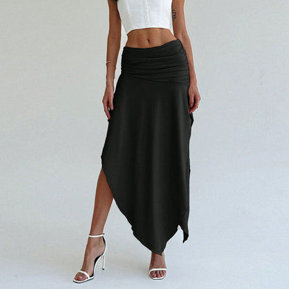 Falda Midi de Cintura Fruncida con Bajo Asimétrico para Mujer | Ideal para Uso Diario o Eventos Planificados