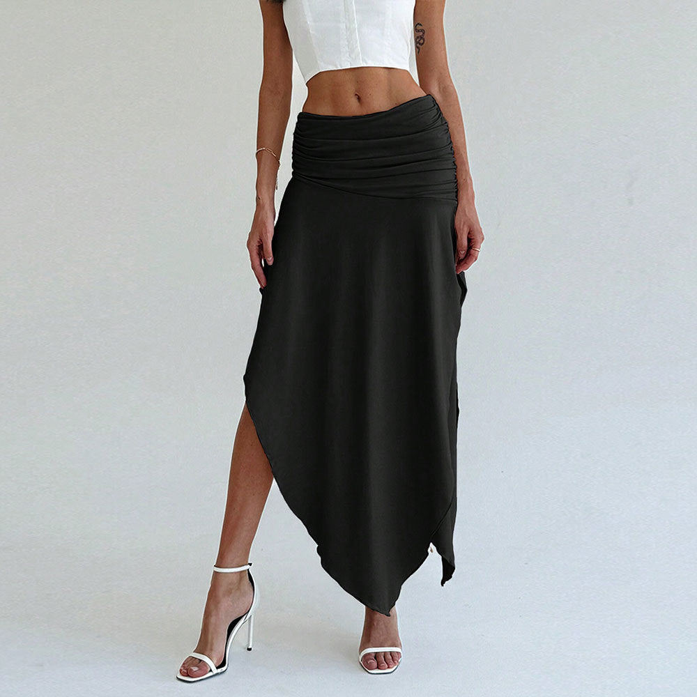 Falda Midi con Cintura Fruncida y Dobladillo Asimétrico para Mujer | Ideal para Uso Diario o Salidas