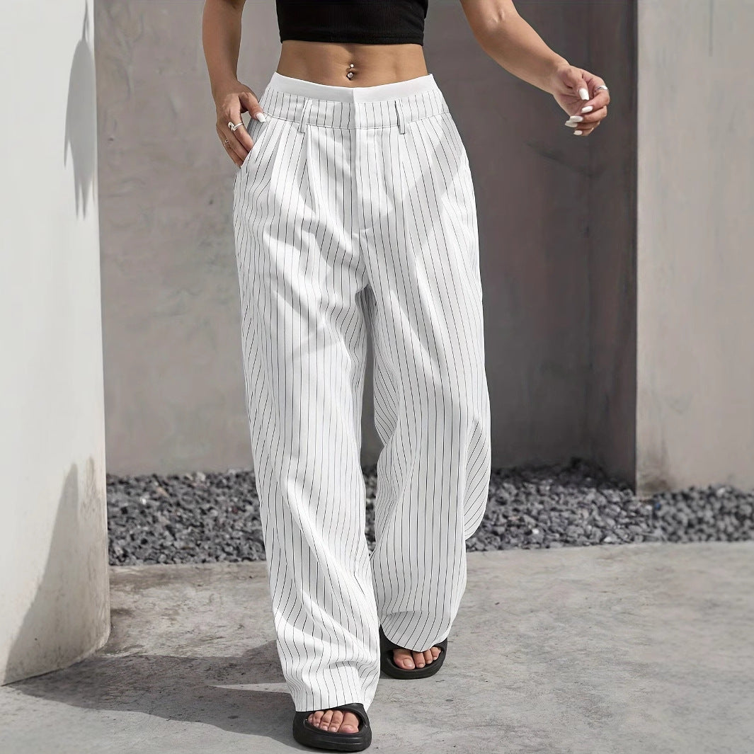 Pantalón Ancho con Rayas Verticales y Cintura Elástica para Mujer | Ideal para Uso Diario o Salidas Informales