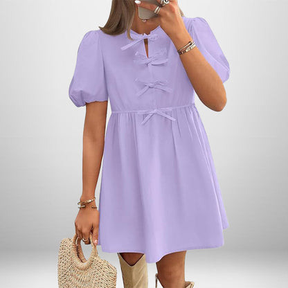 Vestido Corto Con Mangas Abullonadas Y Detalle De Lazo Para Mujer | Ideal Para Uso Diario Y Eventos