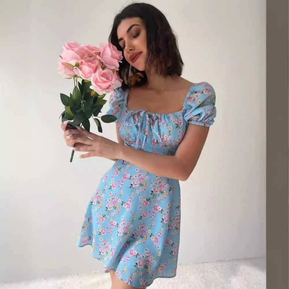 Vestido Mini Con Estampado Floral Y Laçado Frontal Para Mujer | Ideal Para Uso En Verano