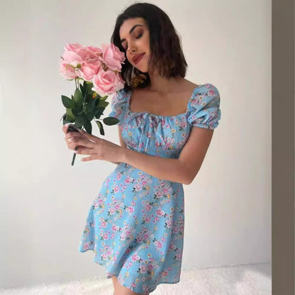 Vestido Mini Con Estampado Floral Y Laçado Frontal Para Mujer | Ideal Para Uso En Verano