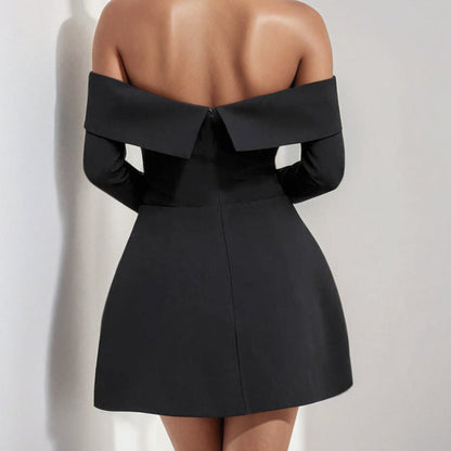 Vestido Mini Con Hombros Descubiertos Y Bolsillos Laterales Para Mujer | Ideal Para Uso Diario Y Eventos