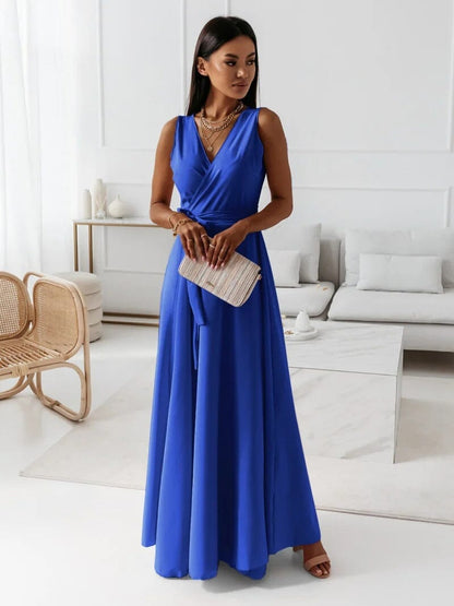 Vestido Largo Cruzado Con Cinturón Para Mujer | Ideal Para Uso En Eventos Formales Y De Día