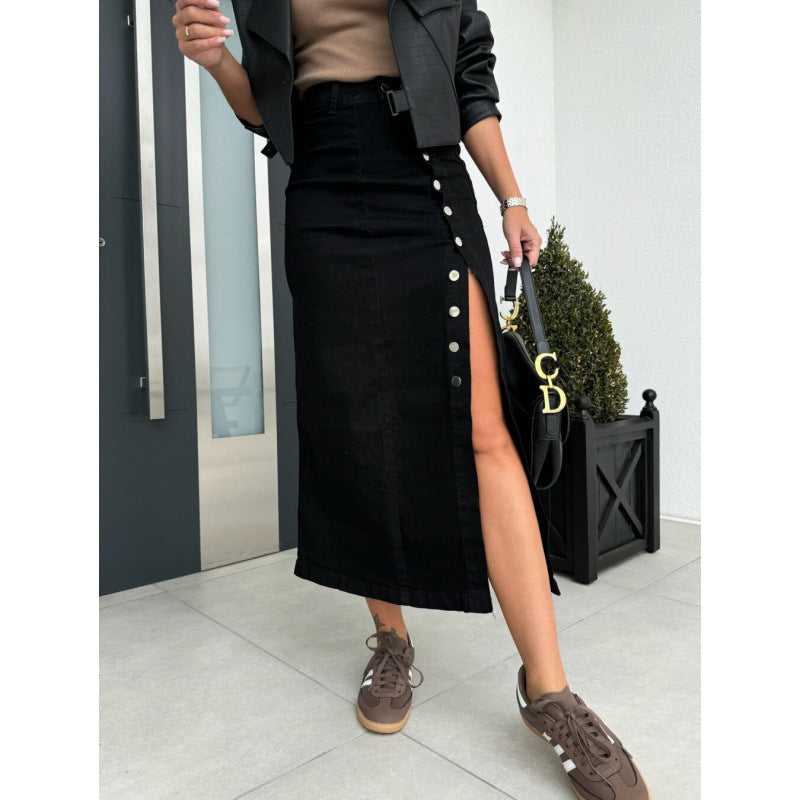 Falda Midi con Fenda Lateral y Detalles de Botones para Mujer | Ideal para Uso Diario o Profesional