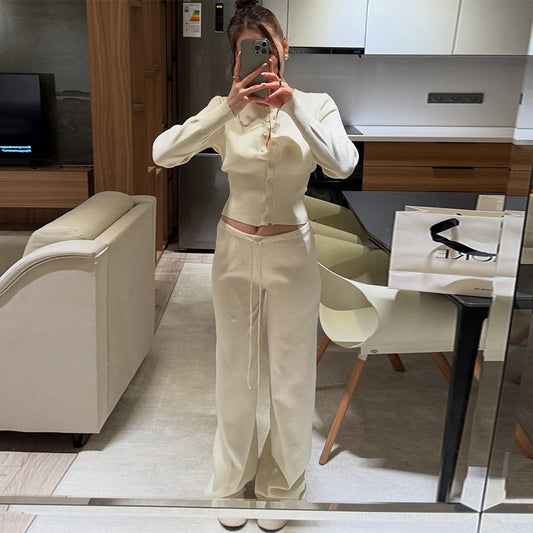 Conjunto Loungewear De Dos Piezas Con Top De Manga Larga Y Pantalón Amplio Para Adultos | Ideal Para Uso Diario Y Descanso