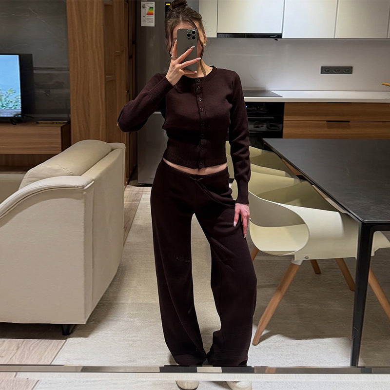 Conjunto Loungewear De Dos Piezas Con Top De Manga Larga Y Pantalón Amplio Para Adultos | Ideal Para Uso Diario Y Descanso