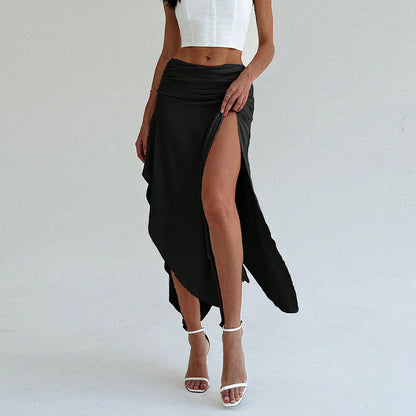 Falda Midi de Cintura Fruncida con Bajo Asimétrico para Mujer | Ideal para Uso Diario o Eventos Planificados