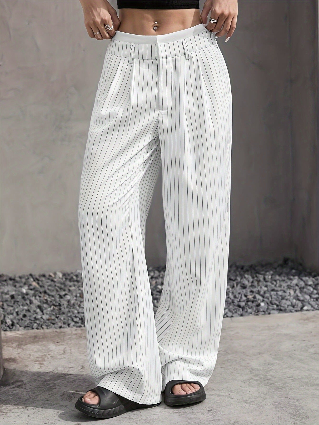 Pantalón De Pierna Ancha Con Rayas Verticales Y Cintura Elástica Para Mujer | Ideal Para Uso Diario Y Actividades Informales