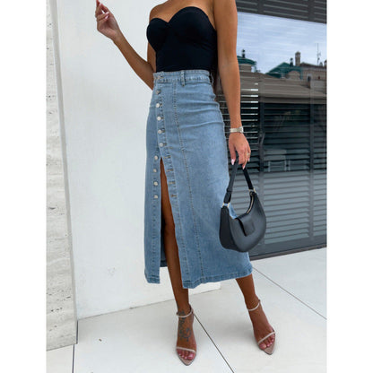Falda Midi con Fenda Lateral y Detalles de Botones para Mujer | Ideal para Uso Diario o Profesional