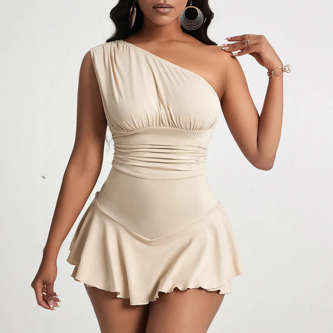 Vestido Mini Asimétrico Con Un Tirante Y Detalles Fruncidos Para Mujer | Ideal Para Eventos Y Uso Diario