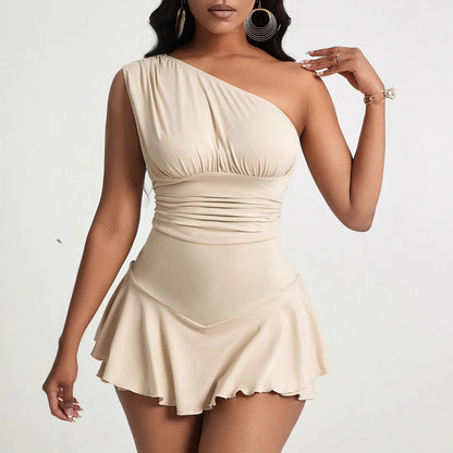 Vestido Mini Asimétrico Con Un Tirante Y Detalles Fruncidos Para Mujer | Ideal Para Eventos Y Uso Diario
