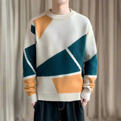 Jersey de Punto de Manga Larga con Motivo Geométrico para Hombre | Ideal para Uso Diario