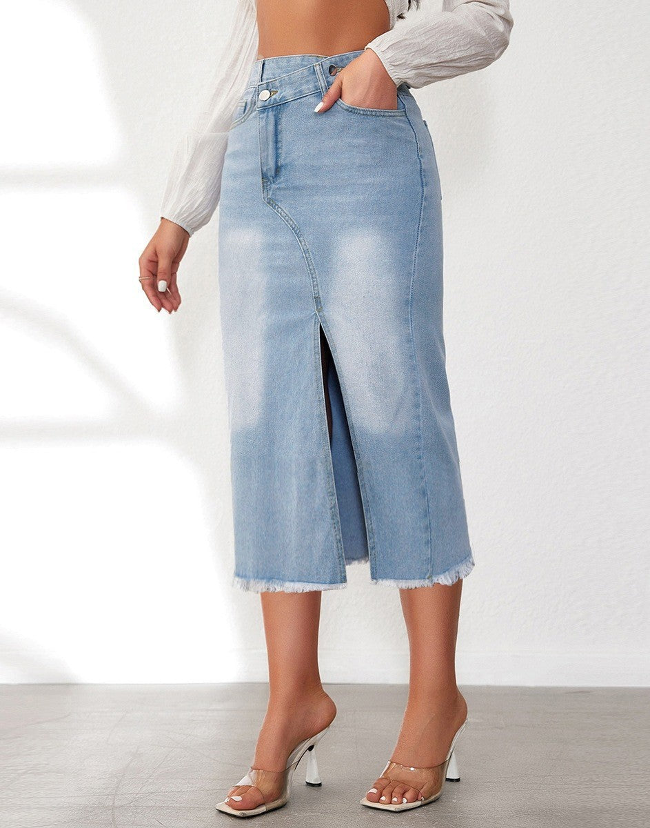 Falda Midi Ajustada con Fenda Alta y Bajo Desflecado para Mujer | Ideal para Uso Diario o Eventos Planificados