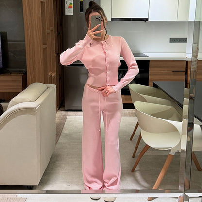 Conjunto Loungewear De Dos Piezas Con Top De Manga Larga Y Pantalón Amplio Para Adultos | Ideal Para Uso Diario Y Descanso