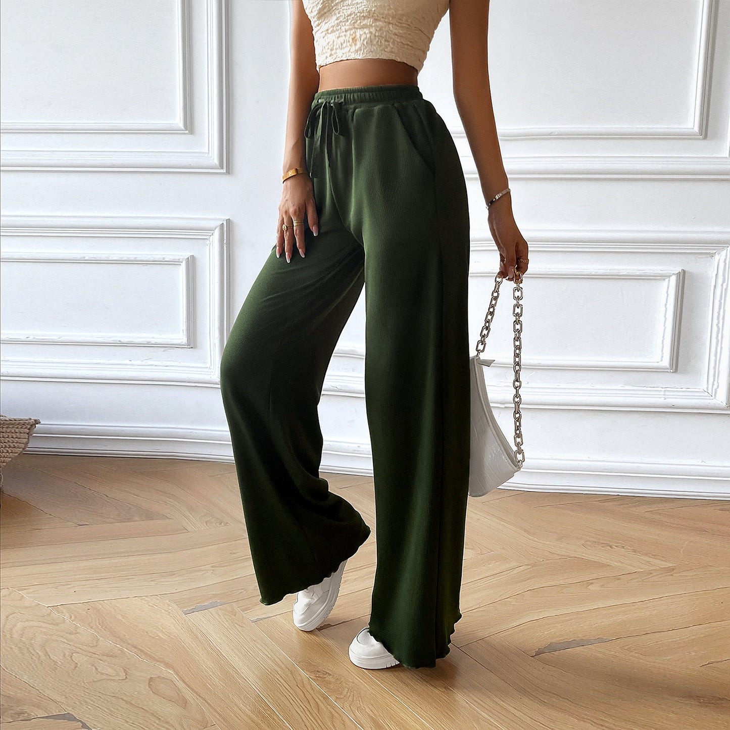 Pantalón Amplio Con Cintura Ajustable Y Piernas Anchas Para Mujer | Ideal Para Uso Diario