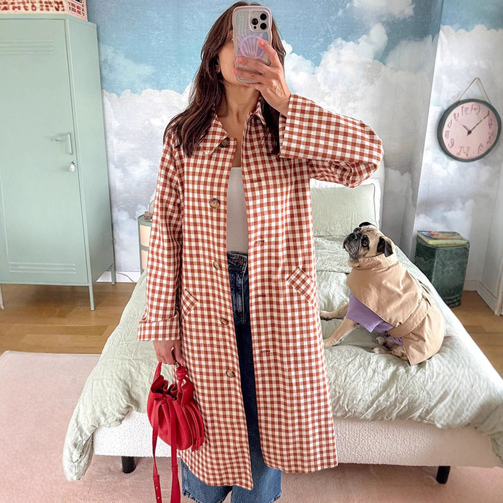 Trench de Cuadros con Corte Amplio para Mujer | Ideal para Entretiempo