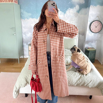 Trench de Cuadros con Corte Amplio para Mujer | Ideal para Entretiempo