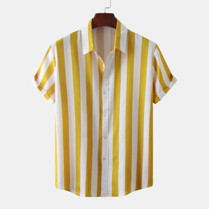 Camisa de Rayas Verticales en Blanco y Negro con Cuello Clásico para Hombre | Ideal para Uso Diario e Informal