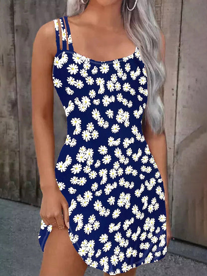 Vestido Corto Con Tirantes Finos Ajustables Y Estampado Floral Para Mujer | Ideal Para Uso Diario Y Eventos