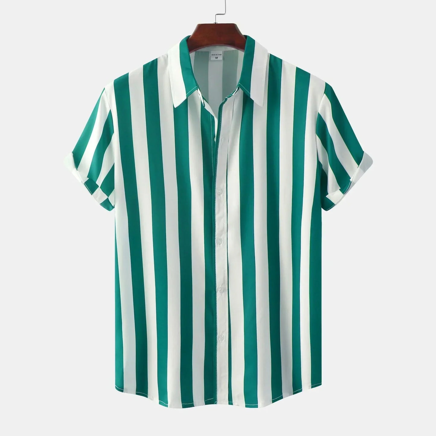 Camisa de Rayas Verticales en Blanco y Negro con Cuello Clásico para Hombre | Ideal para Uso Diario e Informal