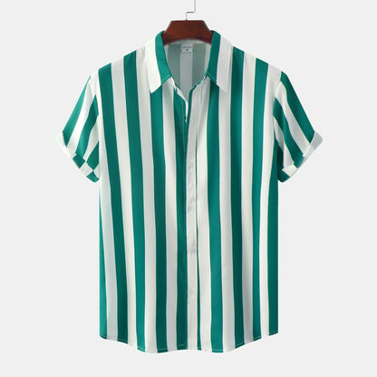 Camisa de Rayas Verticales en Blanco y Negro con Cuello Clásico para Hombre | Ideal para Uso Diario e Informal